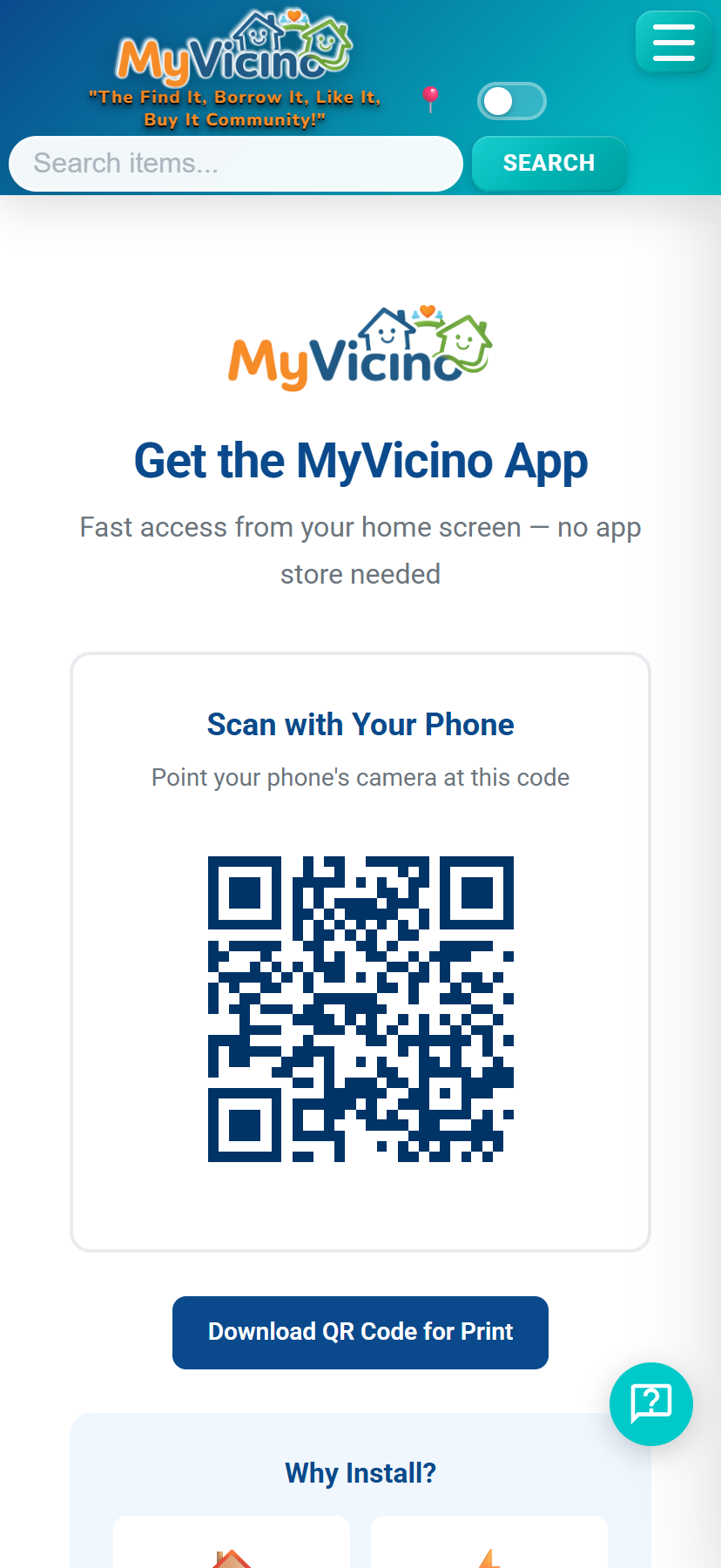 Install page — mobile instructions